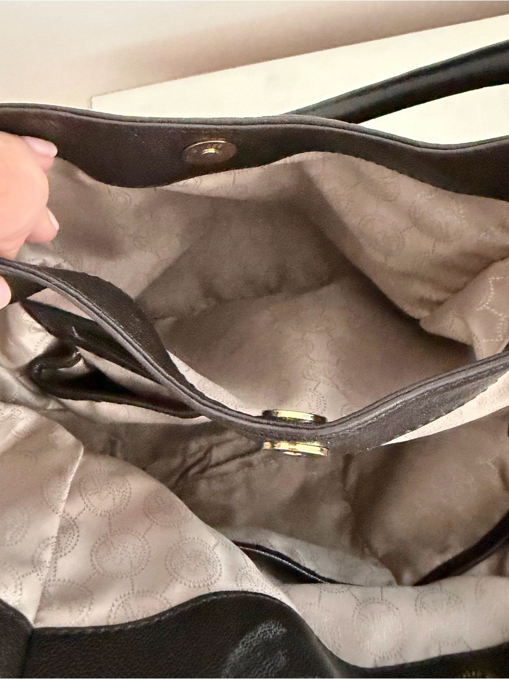 Michael Kors Dark Brown Leather Tote with Gold Accents - Picture 5 of 6